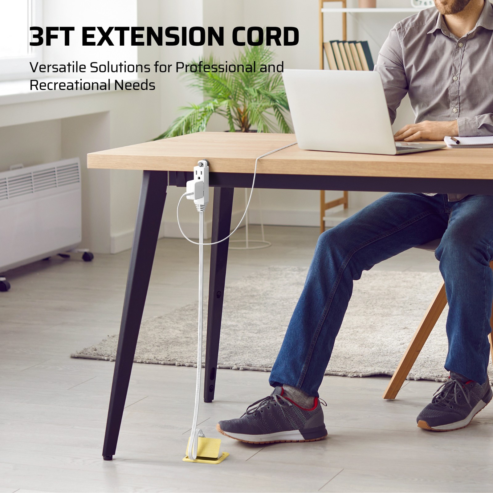 DEWENWILS 2 Pack 3 Outlet Extension Cord with Flat Plug, 3FT 16/3 Awg SPT-3 Cord