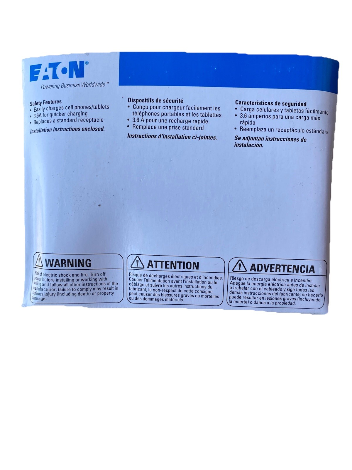 Eaton TR7765W-3-LW USB-A Charger with Duplex Receptacle 3 Pack