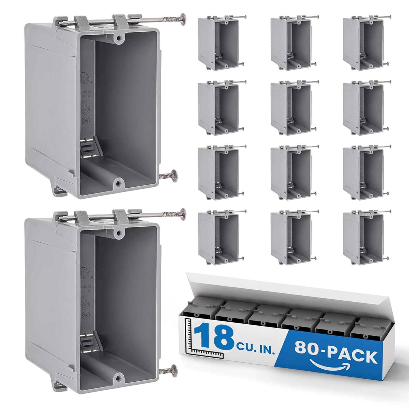 OHLECTRIC 1-Gang PVC Electrical Outlet Box, Captive Nail Mounting, UL Listed