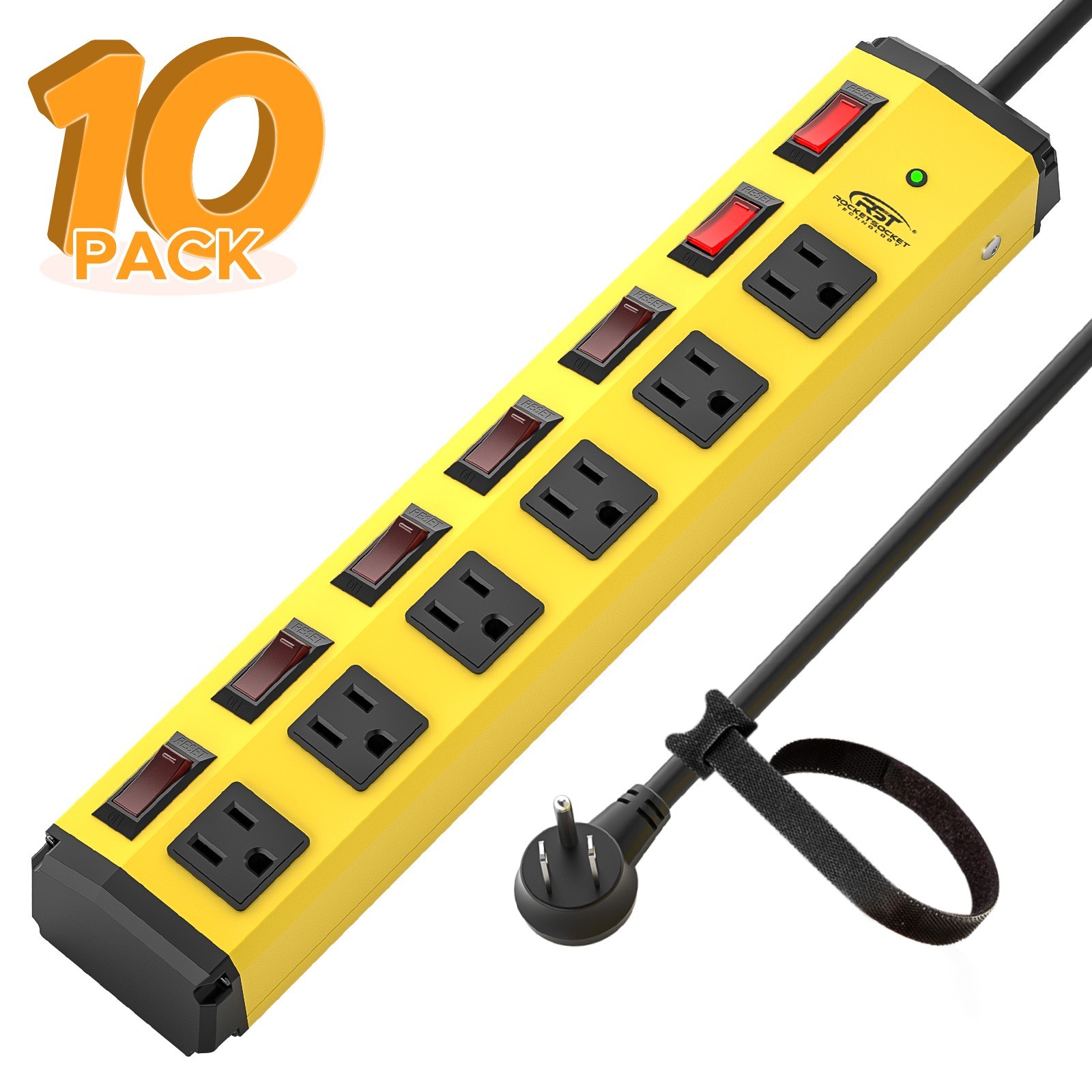( 10-PACK) 6-Outlet Independent Switching Metal Power Strip,6FT Cord/ETL Listed