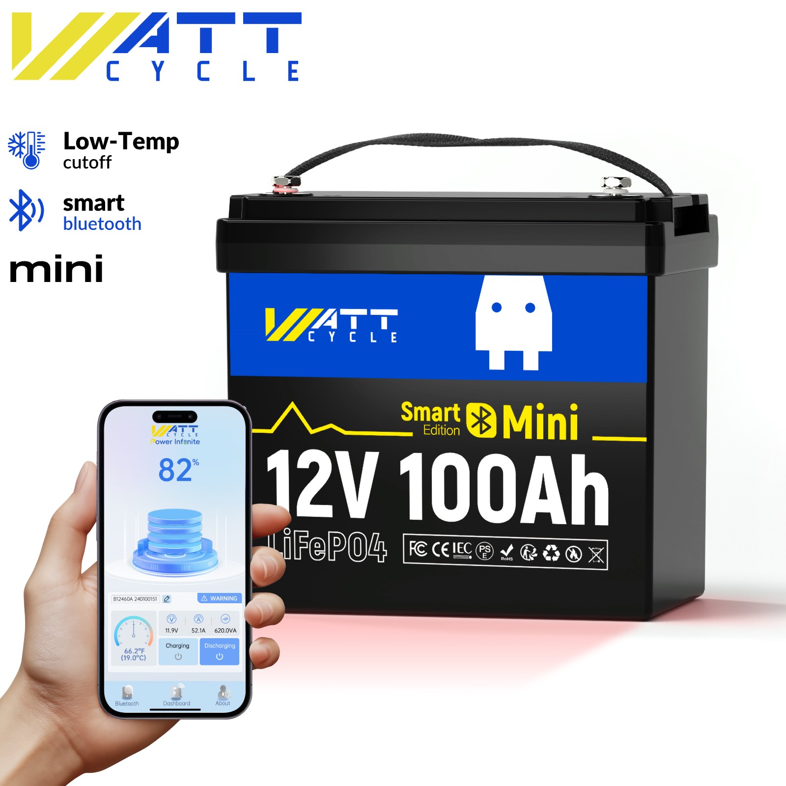 Wattcycle 12V 100Ah 300Ah Deep Cycle Lithium Battery for Solar Off-Grid Marine