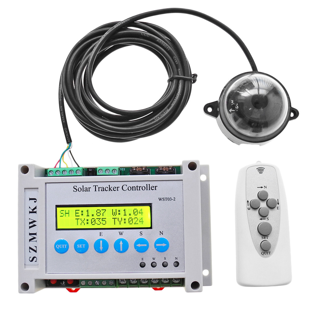 Dual Axis Solar Tracker Controller + Light Sensor + Wind Speed Sensor +IR Remote