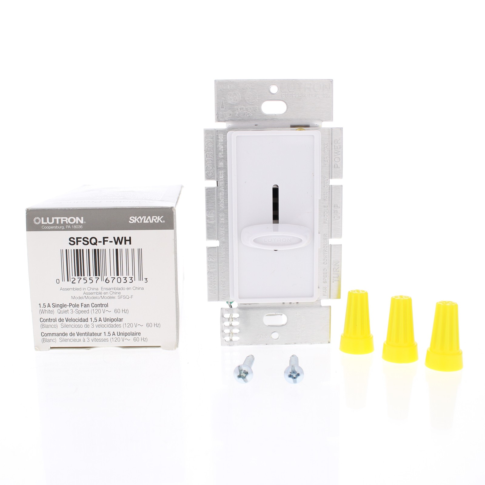 Lutron SFSQ-F-WH 1.5 A Single-Pole Fan Control White Quiet 3-Speed