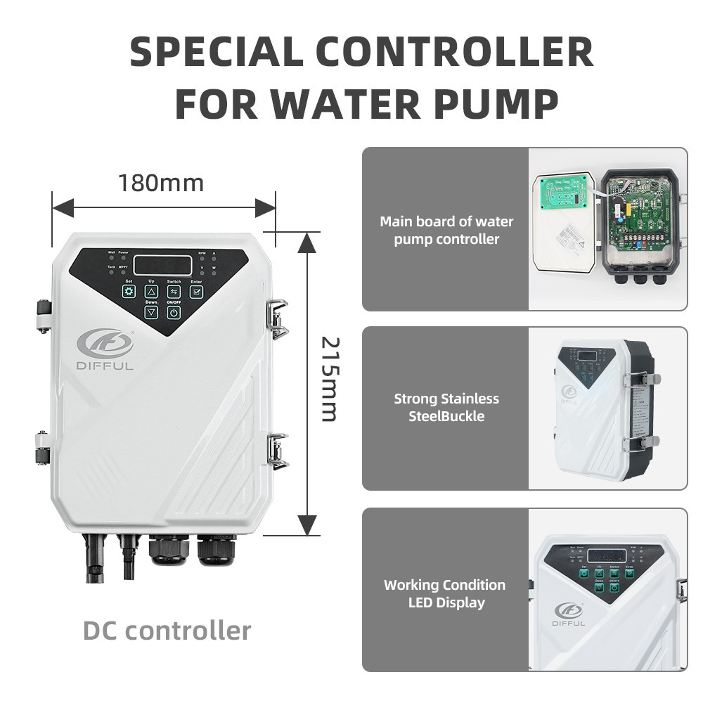 DIFFUL 2″DC Solar Submersible Well 0.5HP209FT Clean Off Grid Water Transfer Pump