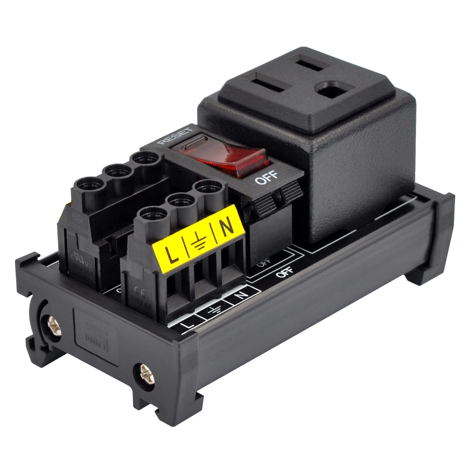 OONO D-1559T DIN Rail Mount 120V NEMA 5-15R Single Receptacle Outlet Module
