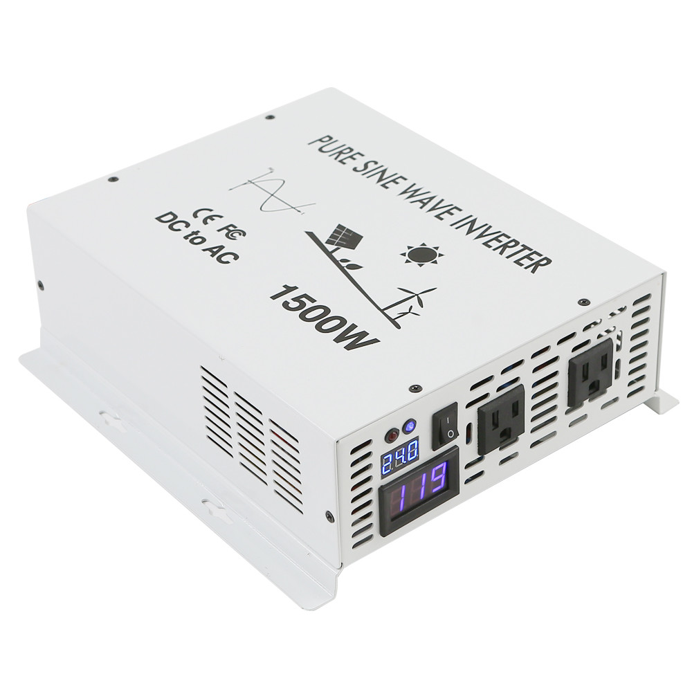 1500W Pure Sine Wave Inverter 12V DC to AC 120V Powe Converter Off Grid Car RV