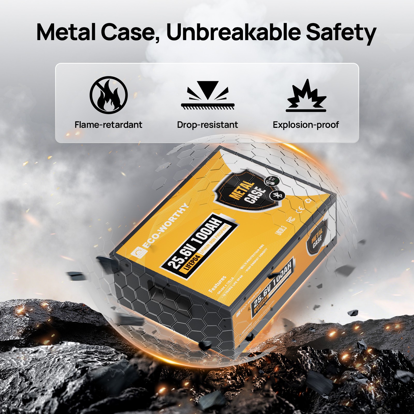 ECO-WORTHY 24V 100Ah Metal Case LiFePO4 Lithium Battery with BT 5.1 For Home