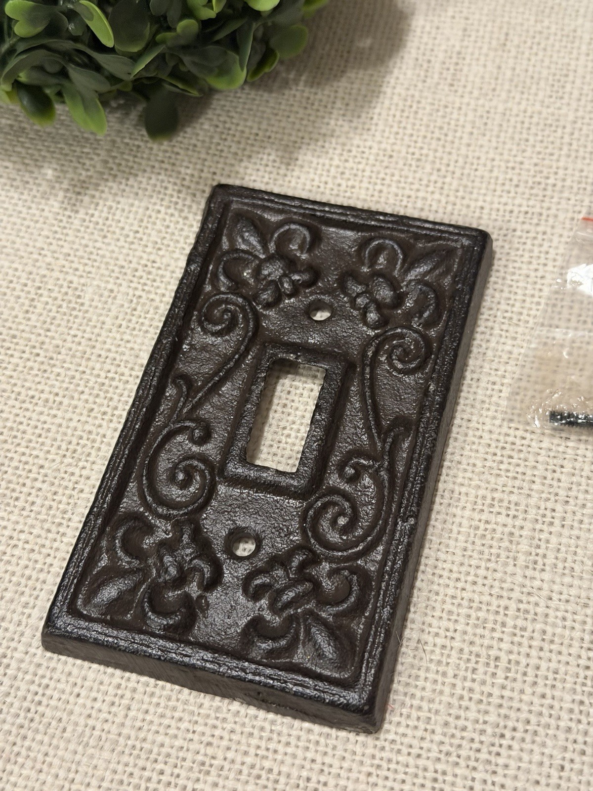 Vtg Toggle Light Switch Wall Plate Cover Cast Iron Metal Farmhouse 4.6 x 2.75″