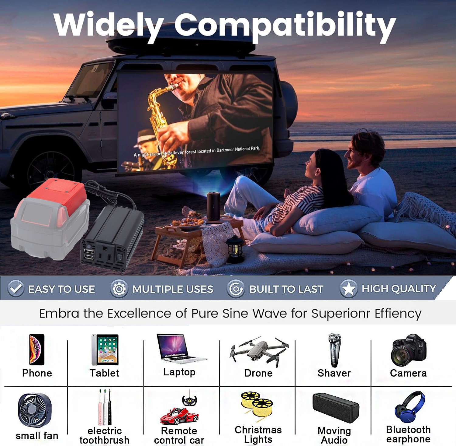 For Milwaukee 18V Battery Power Inverter Converter DC 15-21V To AC 110v w/USB US