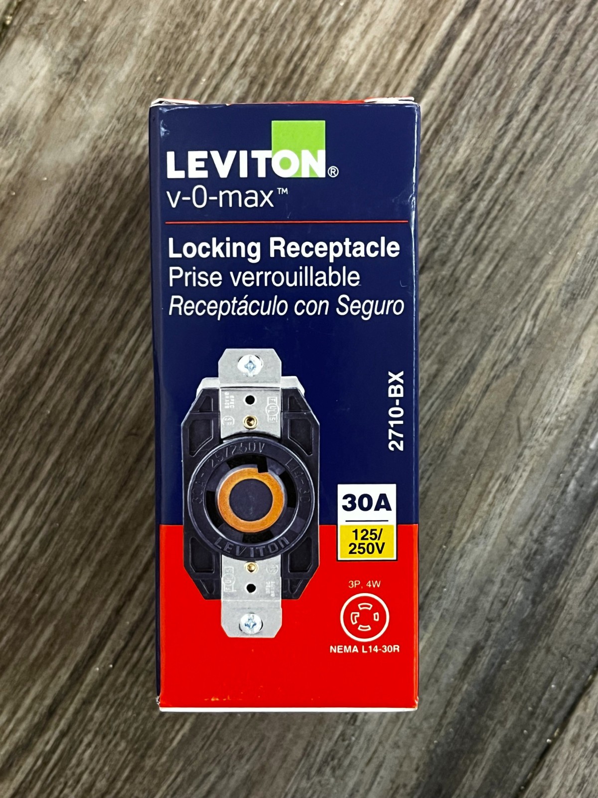 Leviton 30 Amp Nylon Locking Single Outlet, Black 2710-BX 125/240V