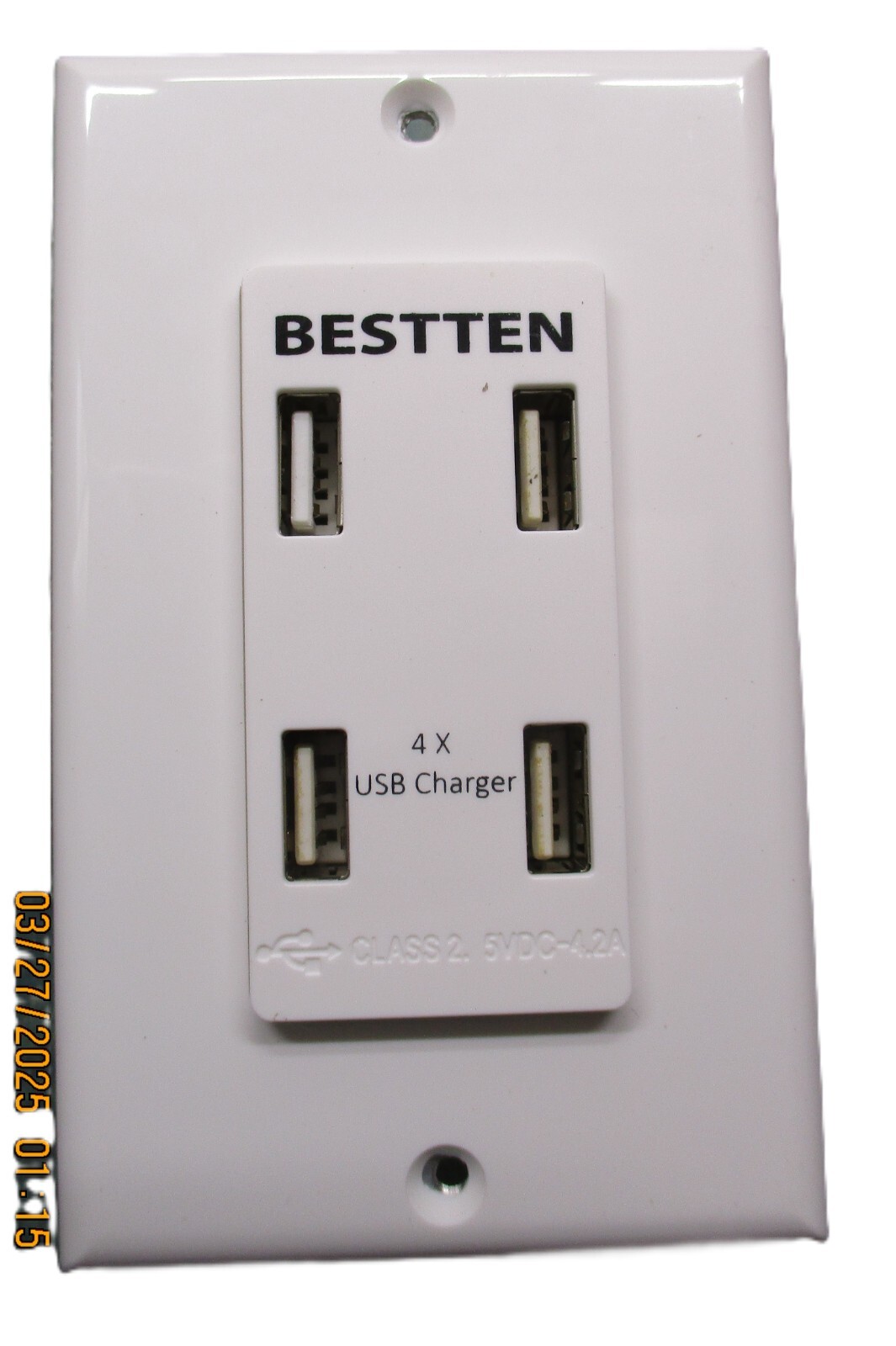 4 USB Ports Outlet Charger 4.2 amps In-Wall Charger With Wall Plate White