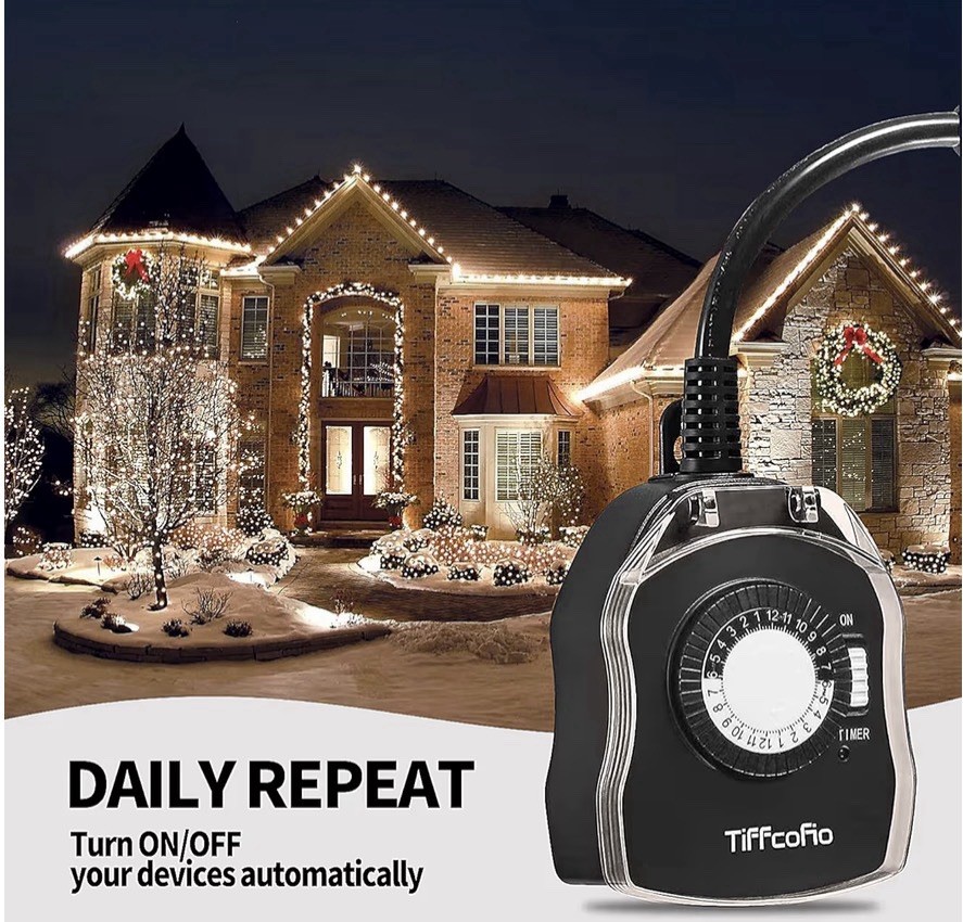 Outdoor Mechanical Timer Outlet 24H, Waterproof, Dual Outlets, 15A, 2-Pack