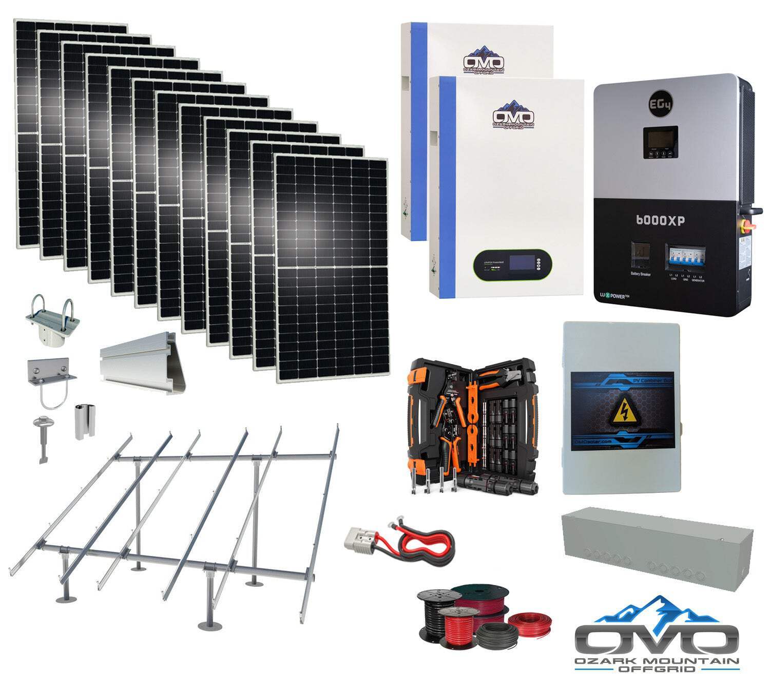 6KW Complete Offgrid Solar Kit + 6K EG4 6000XP Inverter +2x 5.12KW OMO 48V Patri
