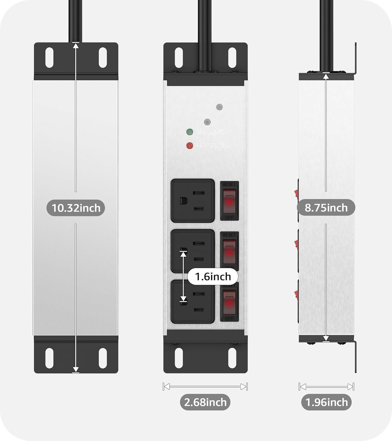 CCCEI 3 Outlets Heavy Duty Surge Protector, 12 Gauge, Silver, 6FT, 1 | 20 Amp In