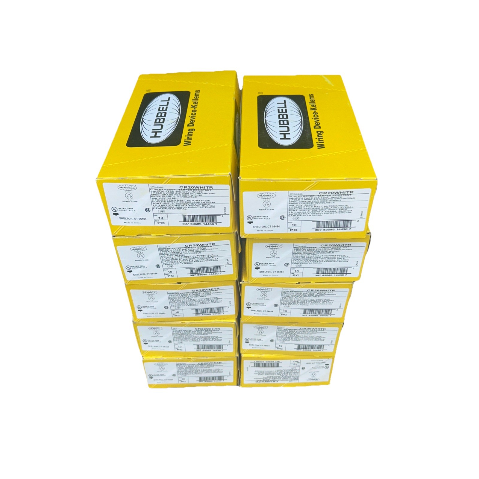 10 Cases!!! 100 Hubbell White COMMERCIAL Duplex Plugs NEMA 5-20 20A 125V CR20WHI