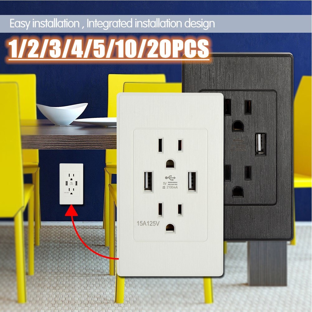 Dual USB Wall Outlet Fast Charger Port Socket Electrical Receptacles Panel Lot