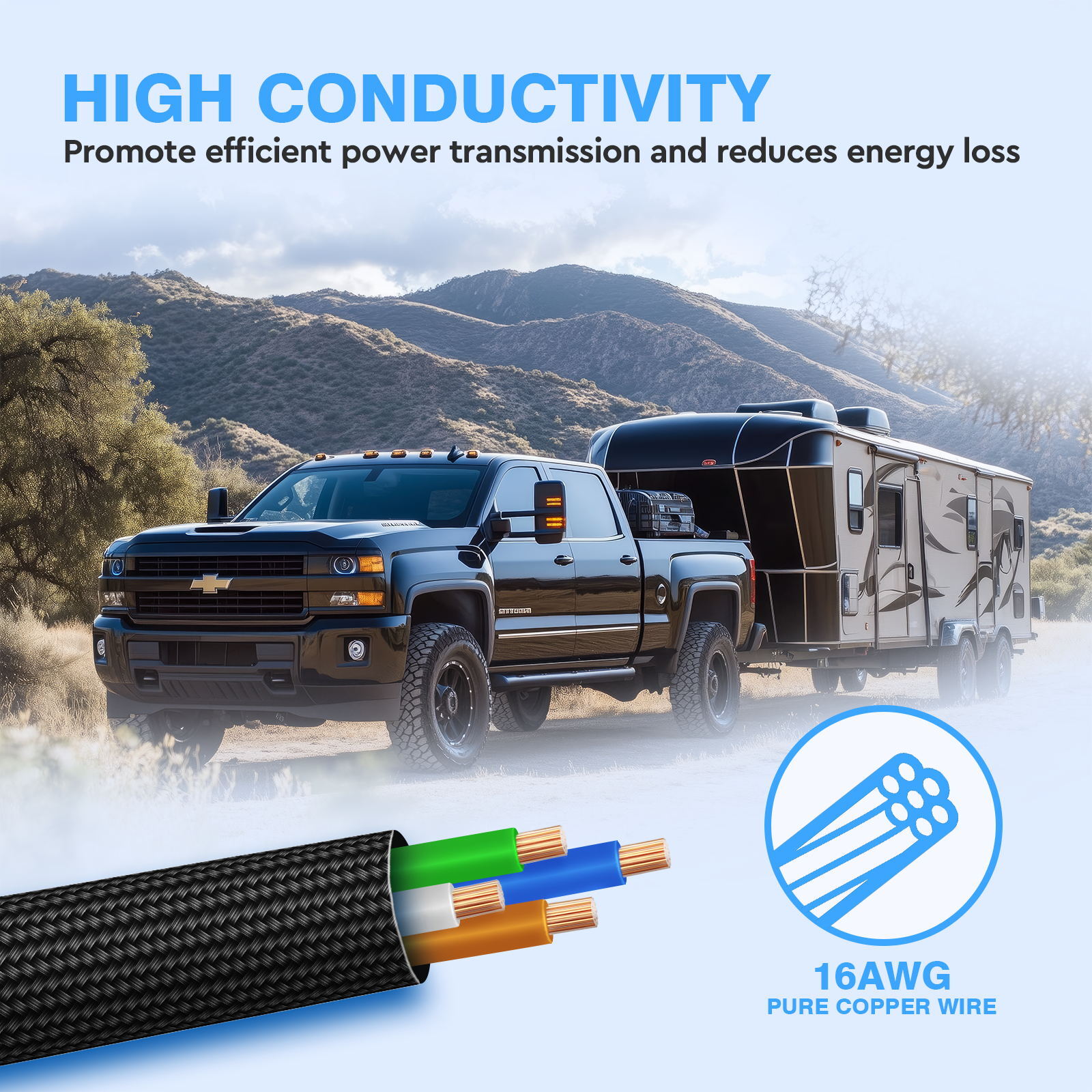 MICTUNING 4 Pin Flat Trailer Extension Cable 12inch 4 Way Connector Trailer-Side