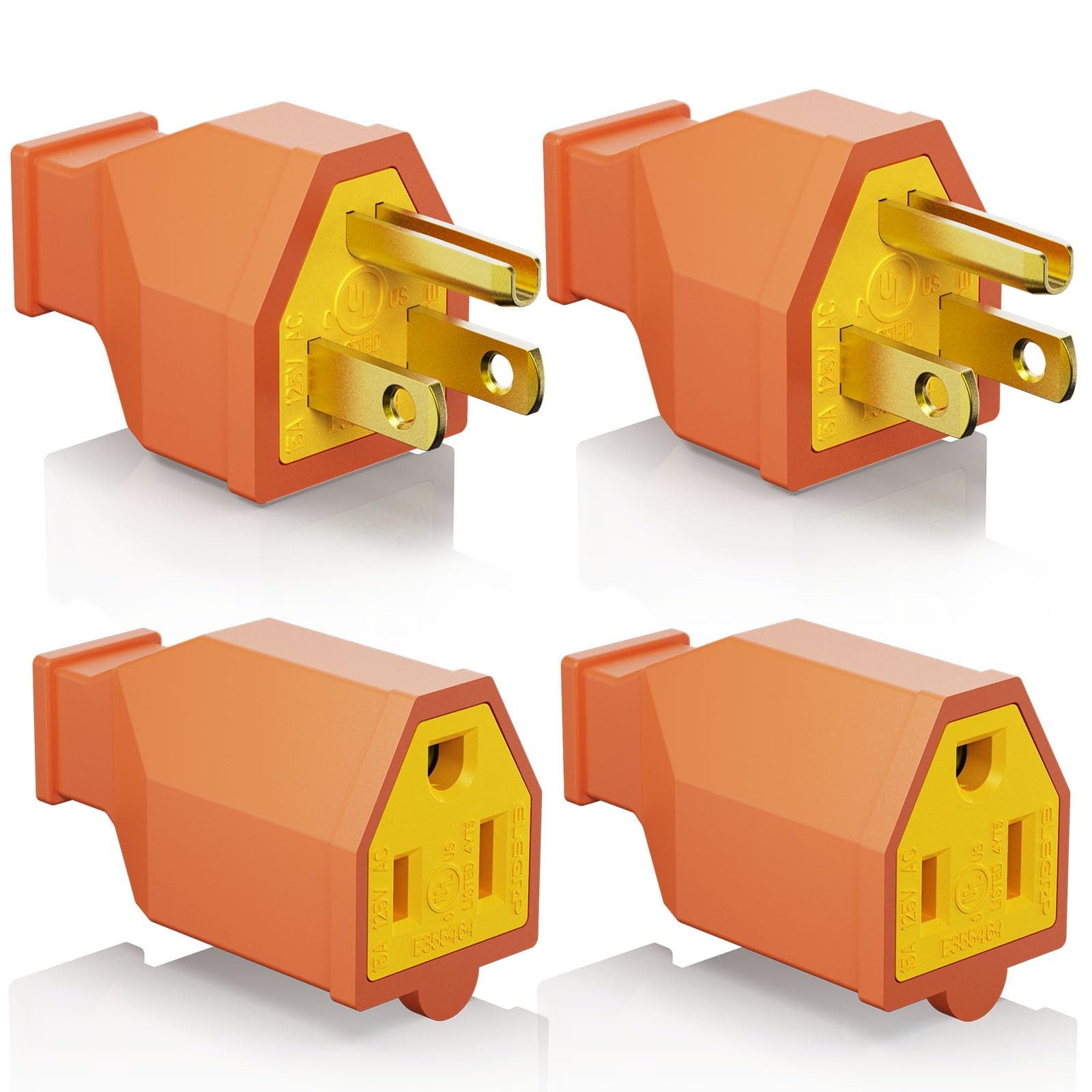 ELEGRP Extension Cord Ends – Male and Female Plug Connector Set, Orange