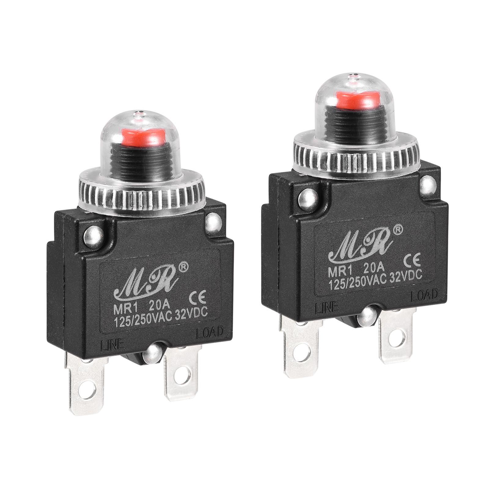 2pcs Overload Protector 20A AC125/250V DC32V Push Button Thermal Circuit Breaker