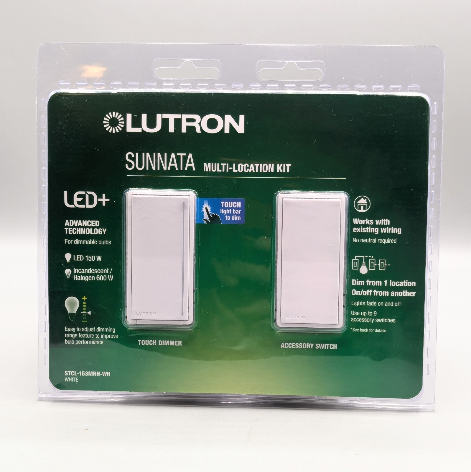 Lutron Sunnata LED+ Multi-Location LED Illuminated Touch Dimmer Switch Kit White