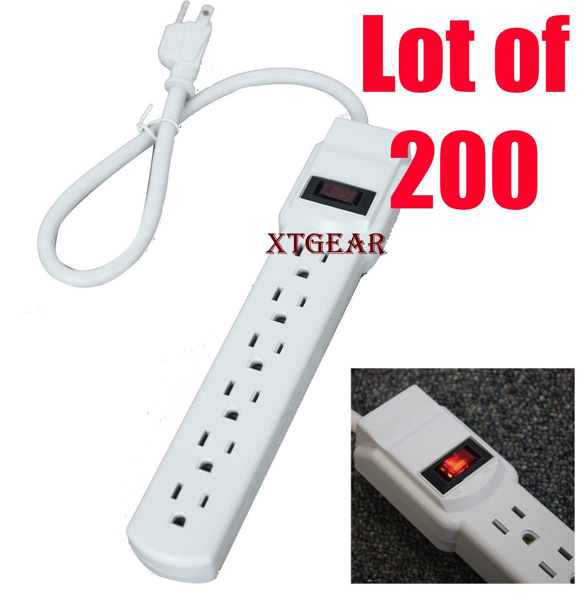 lot 200 – 6Grounded Outlet Power Strip Surge Protector 1.6 ft 14/3 AWG UL LISTED