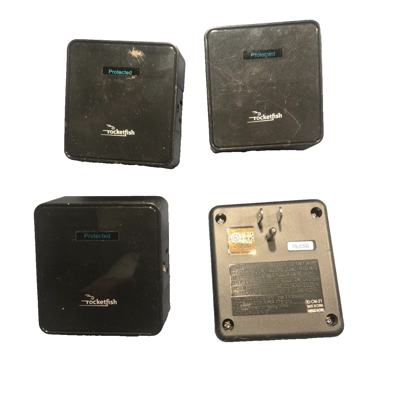 Rocketfish- Pack of 4, 2 Outlet Wall Tap 1500 Joules Surge Protector – Black