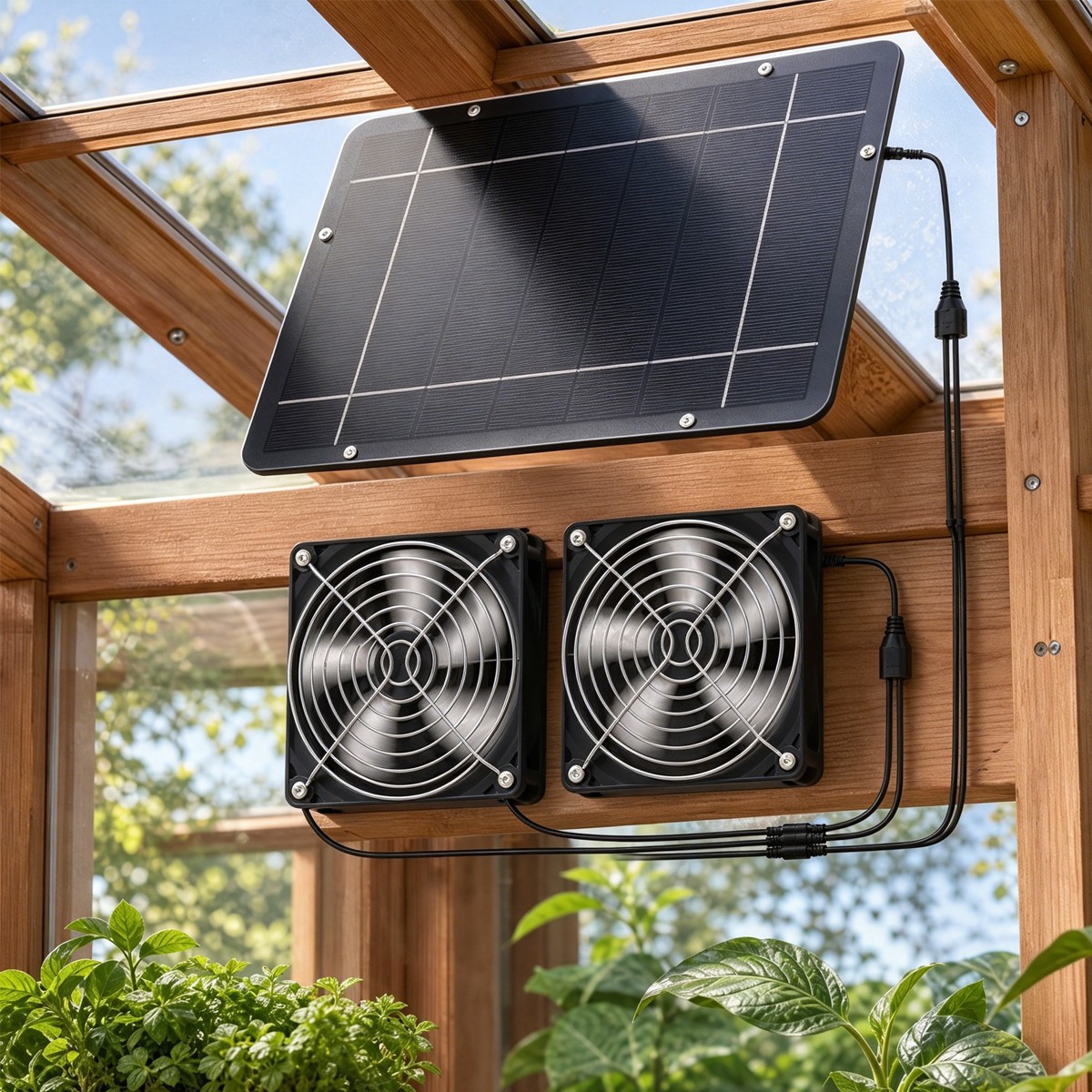 Solar Powered Dual Exhaust Fan Kit IP65 Waterproof Ventilation System for Coop