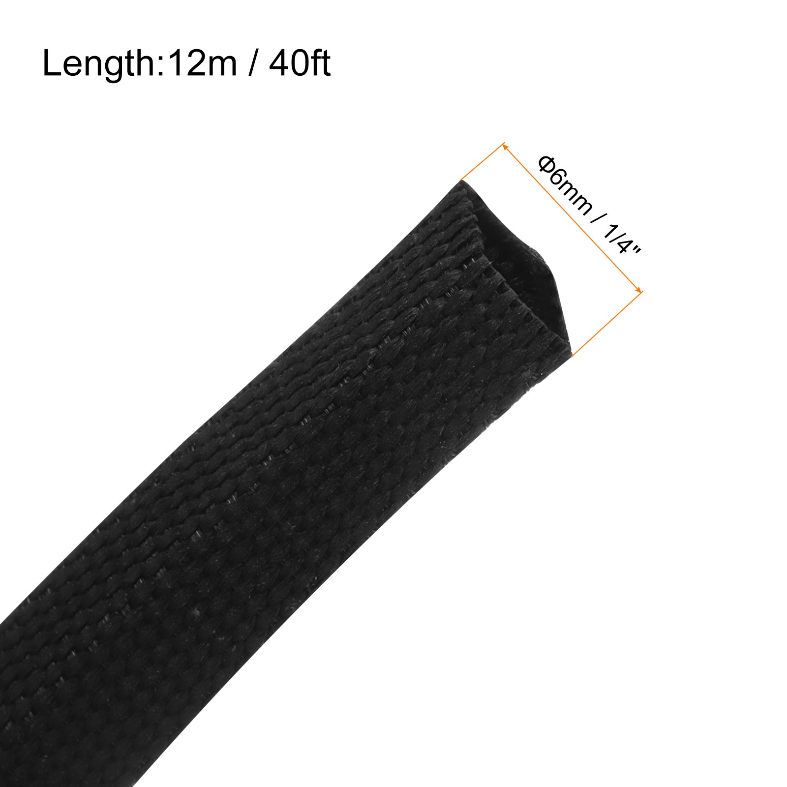 Braided Cable Sleeves Heat Shrinkable Fabric Sleeving 1/4″ 40ft Black