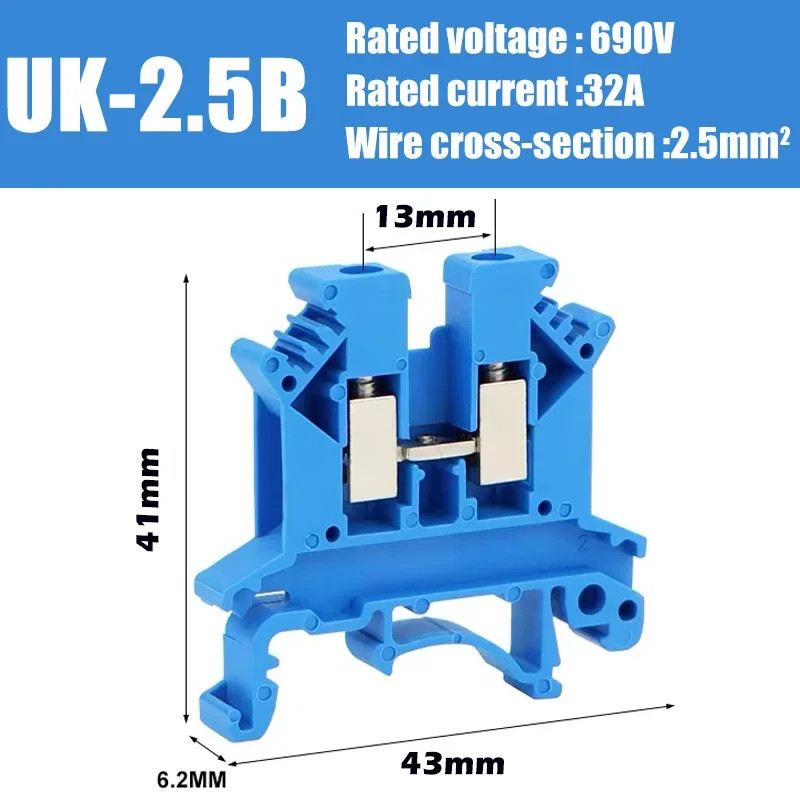 20/50/100Pcs PTTB2.5 Push – in Double Level Din Rail Terminal Block 2 Layer 2.5m
