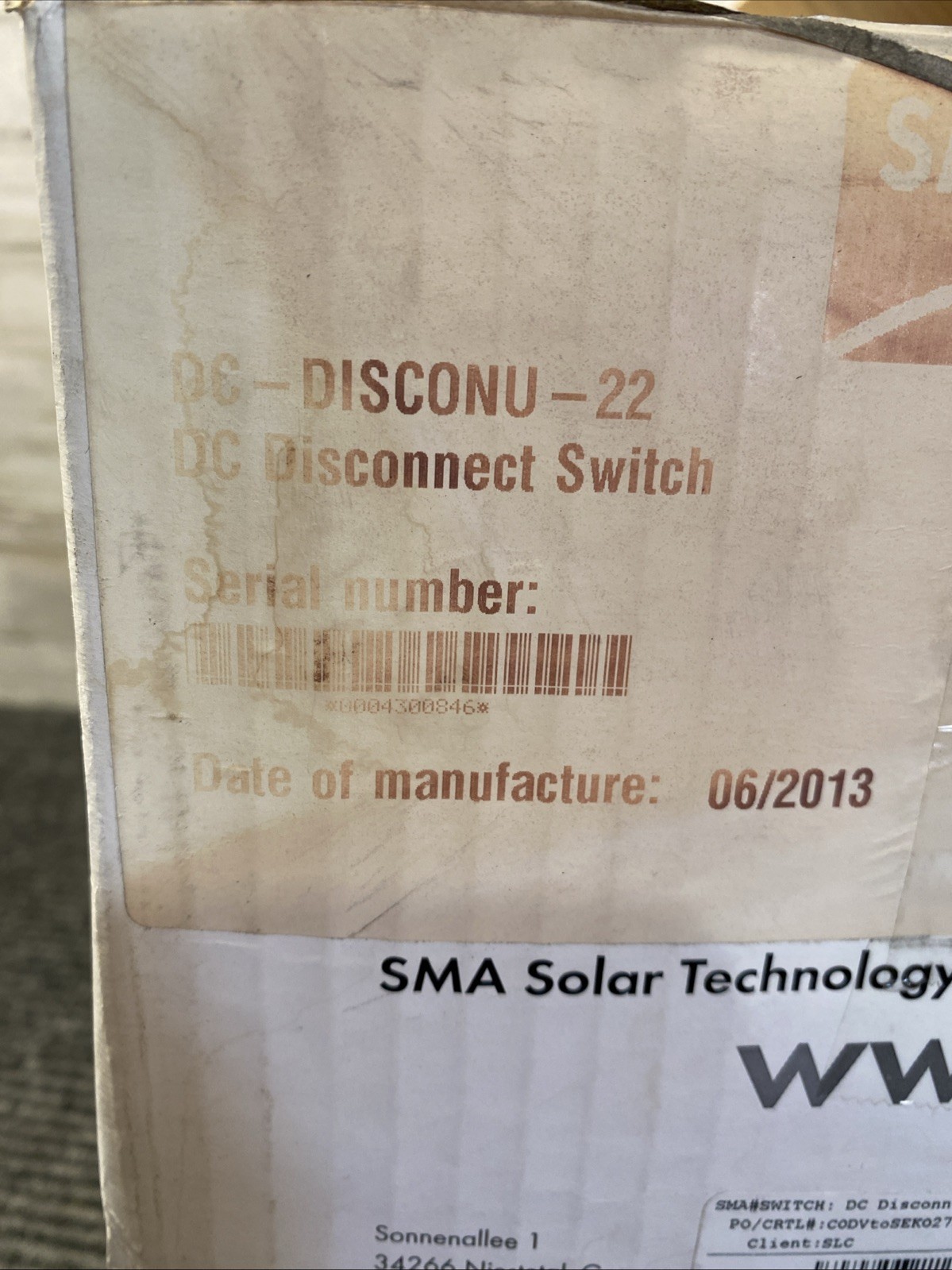 NEW SMA DC Disconnect Switch DC-DISCON-U-22 600Vdc, 30A