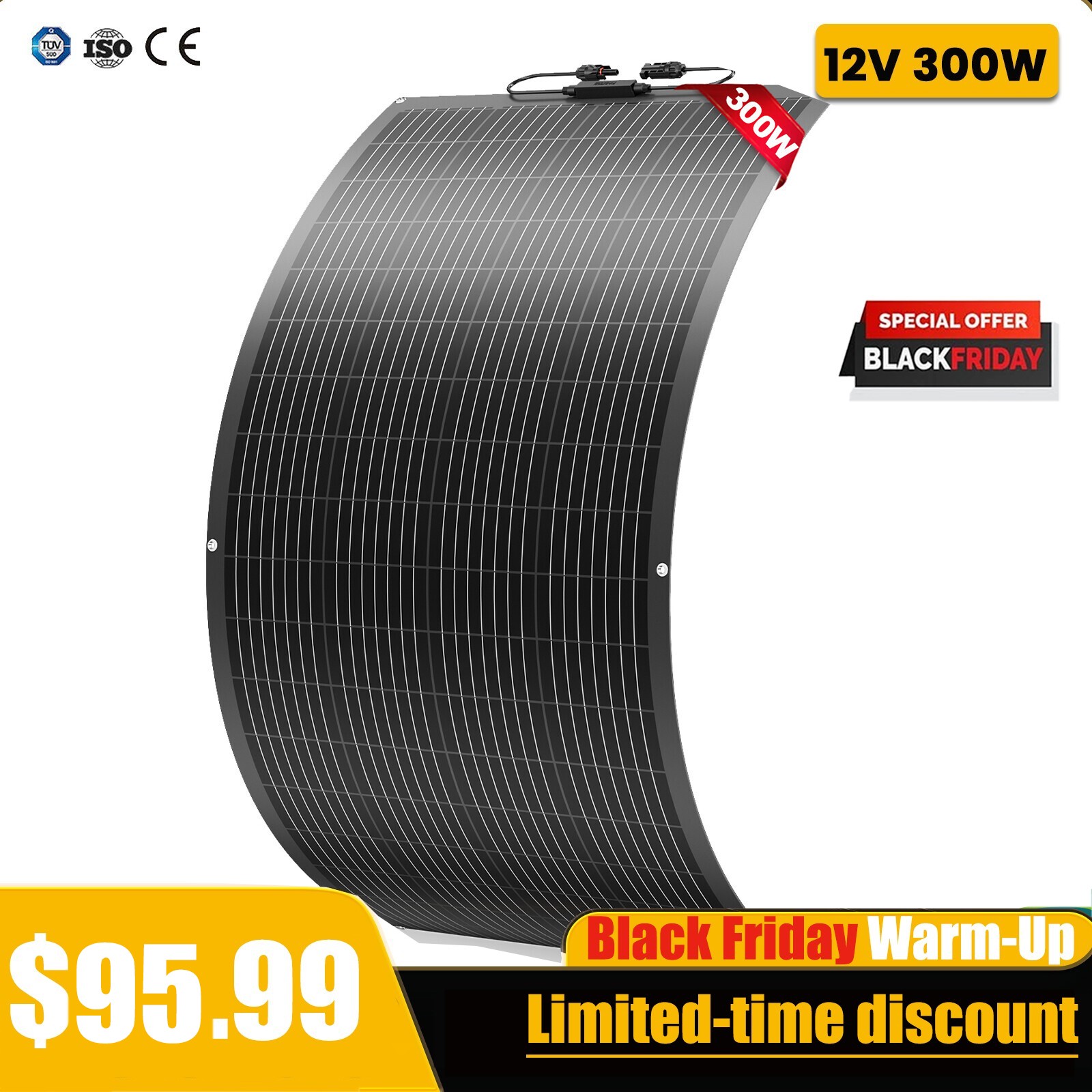 300W 12V Flexible Solar Panel Mono Portable Power Camping Home RV Battery Charge