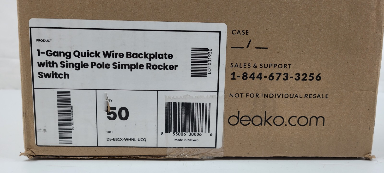 Deako DS-BS1X-WHNL-UCQ 1-Gang Quick Wire Backplate w/ 1Pole Simple Rocker Switch
