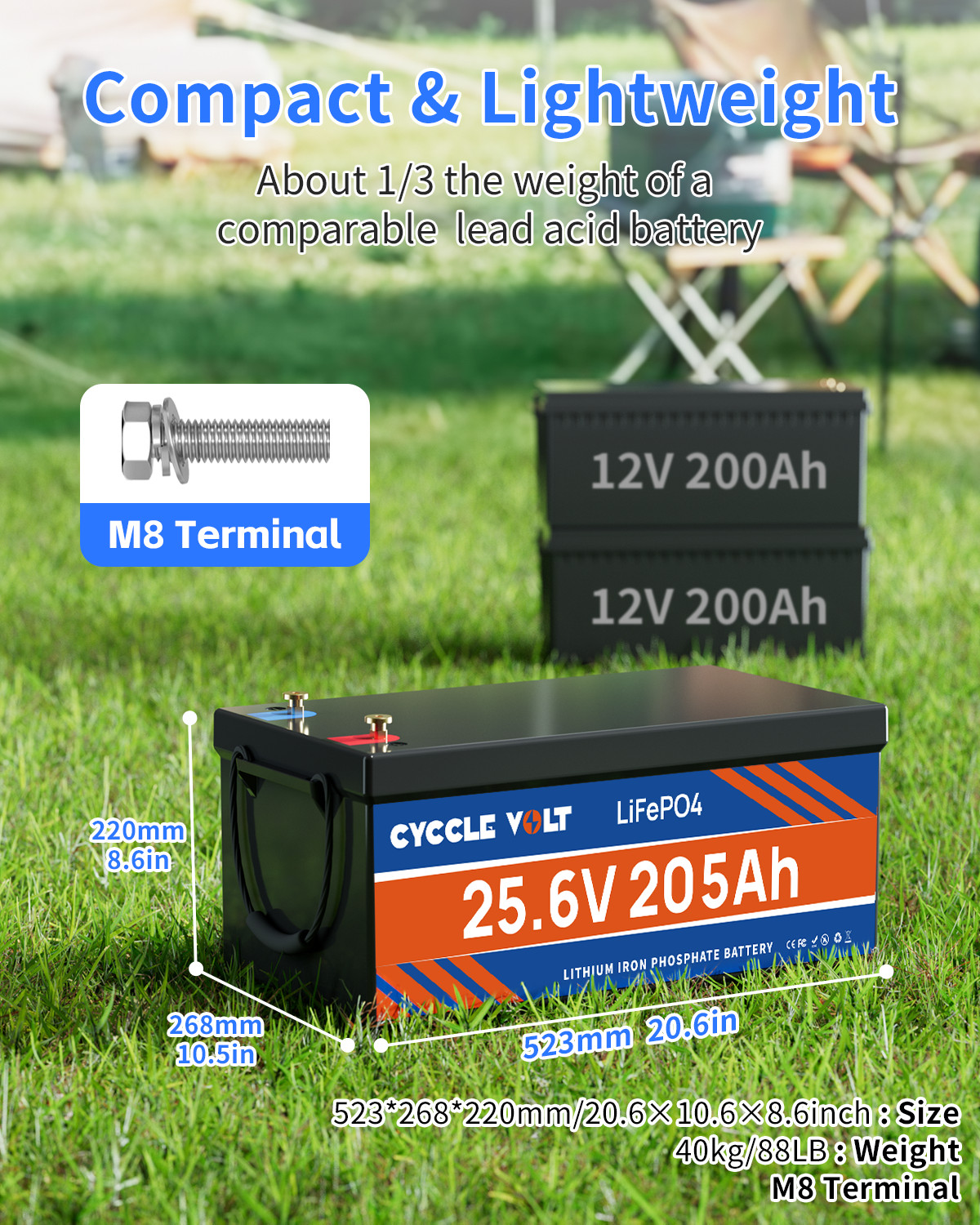 24V 200/205Ah LiFePO4 Lithium Battery 20000+ Deep Cycle 200A BMS RV Solar