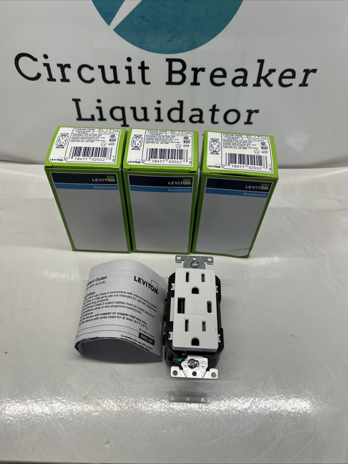 Lot Of 3 Leviton T5638-20W Tamper-Resistant Duplex Outlet Type A and C USB 18W