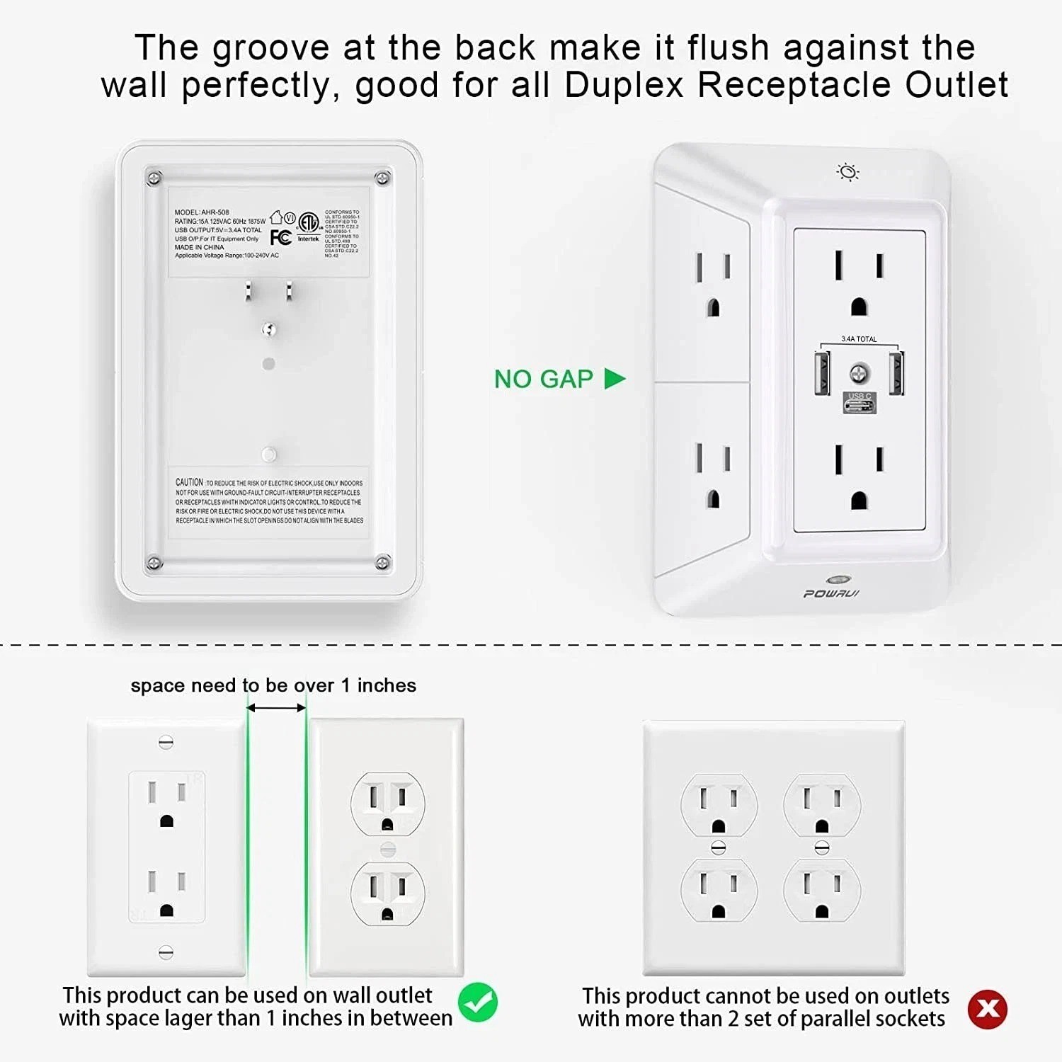 Multi Plug Outlet Surge Protector – POWRUI 6 Outlet Extender with 3 USB Ports…