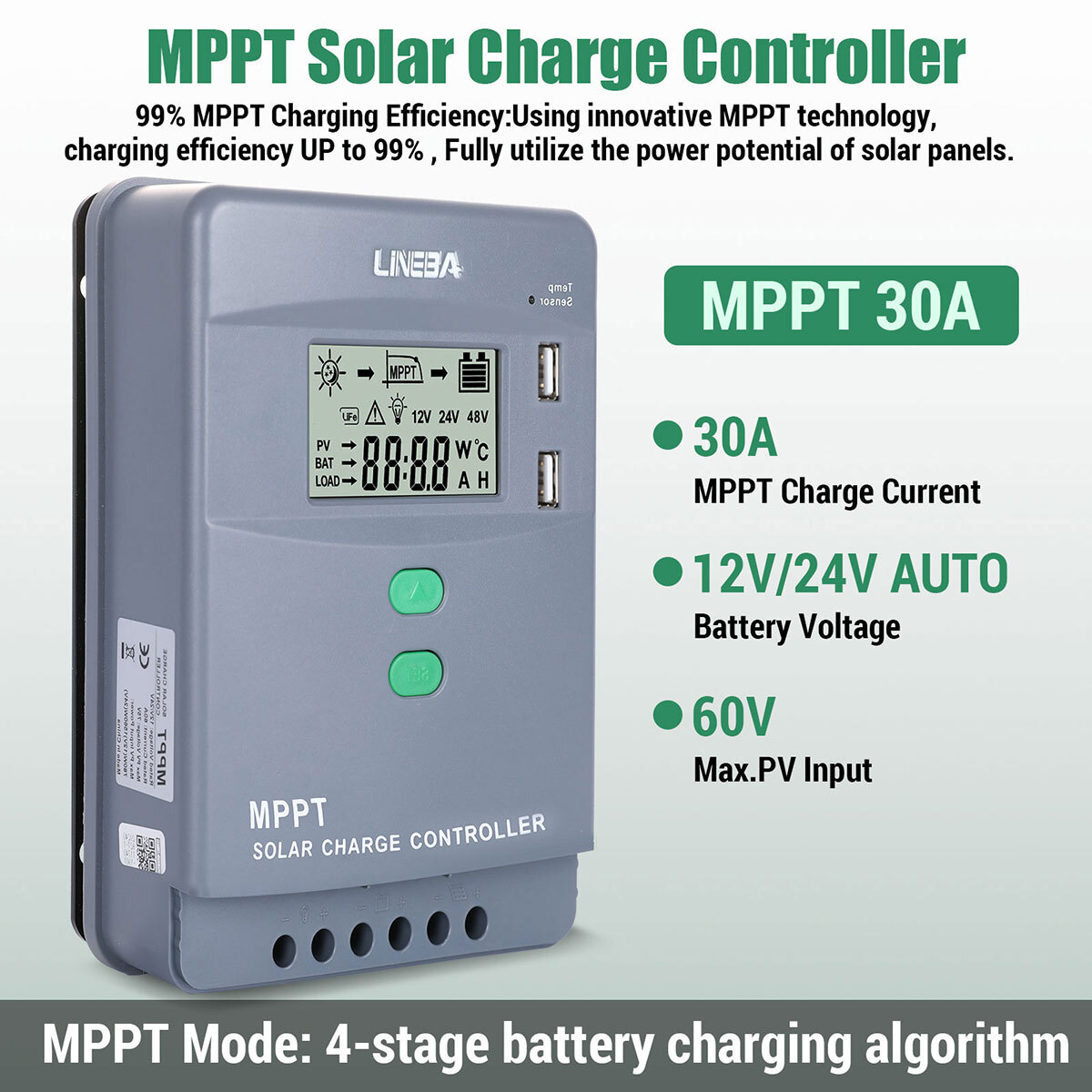 Solar Panel 100A MPPT Battery Charge Controller 12V/24V/36V/48V LCD Regulator