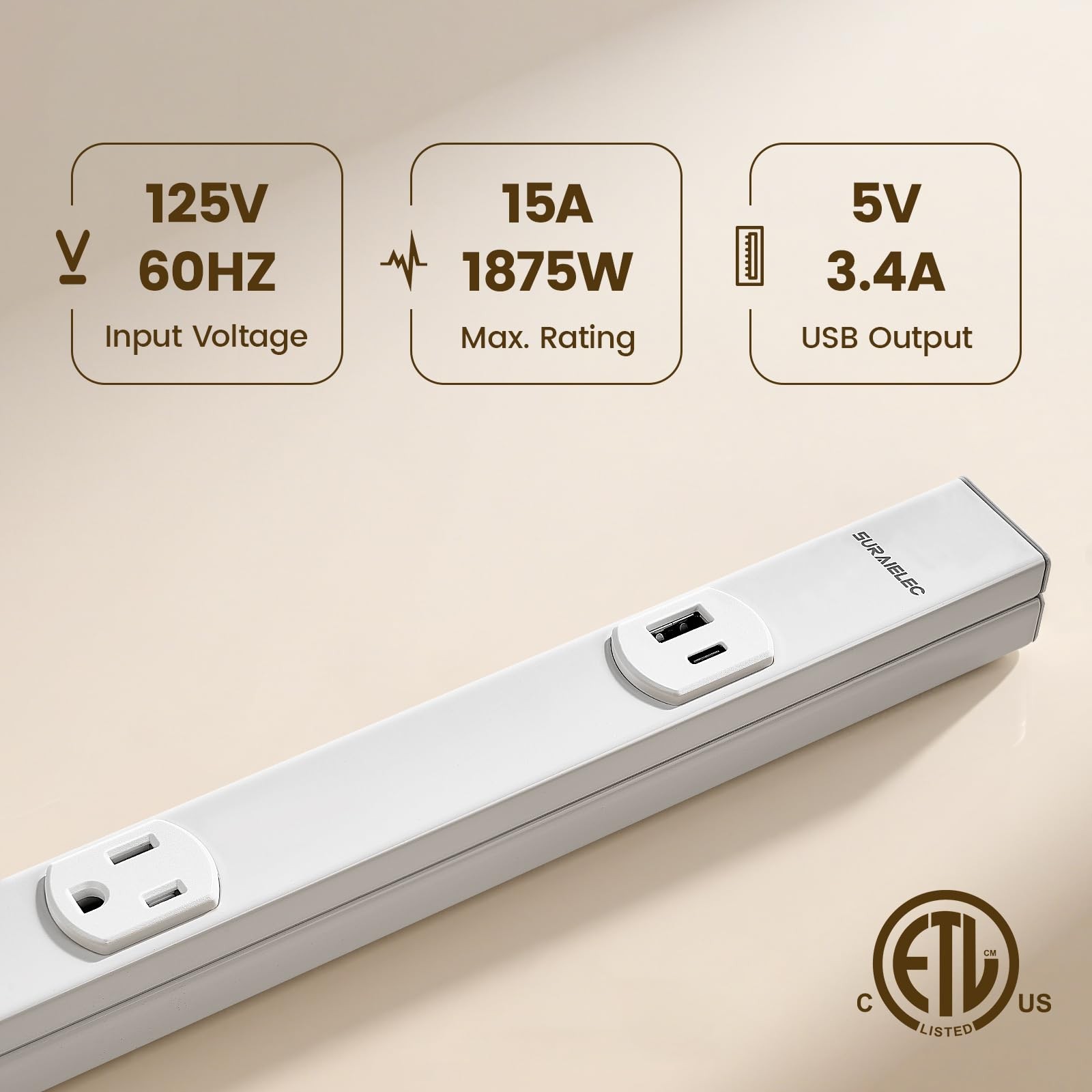 Under Cabinet Power Strip Hardwire, 36-in, 6 Tamper Resistant Outlets with US…