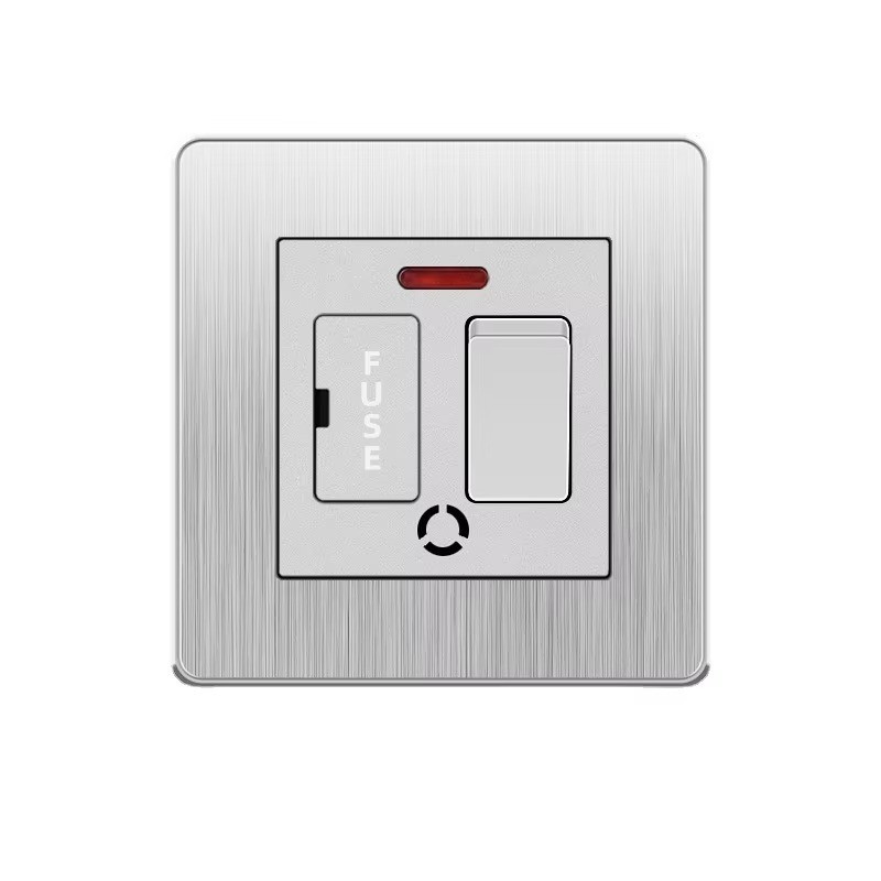 13 Amp Fused Switch Spur with Neon Satin Brushed Matt Chrome FLAT Style