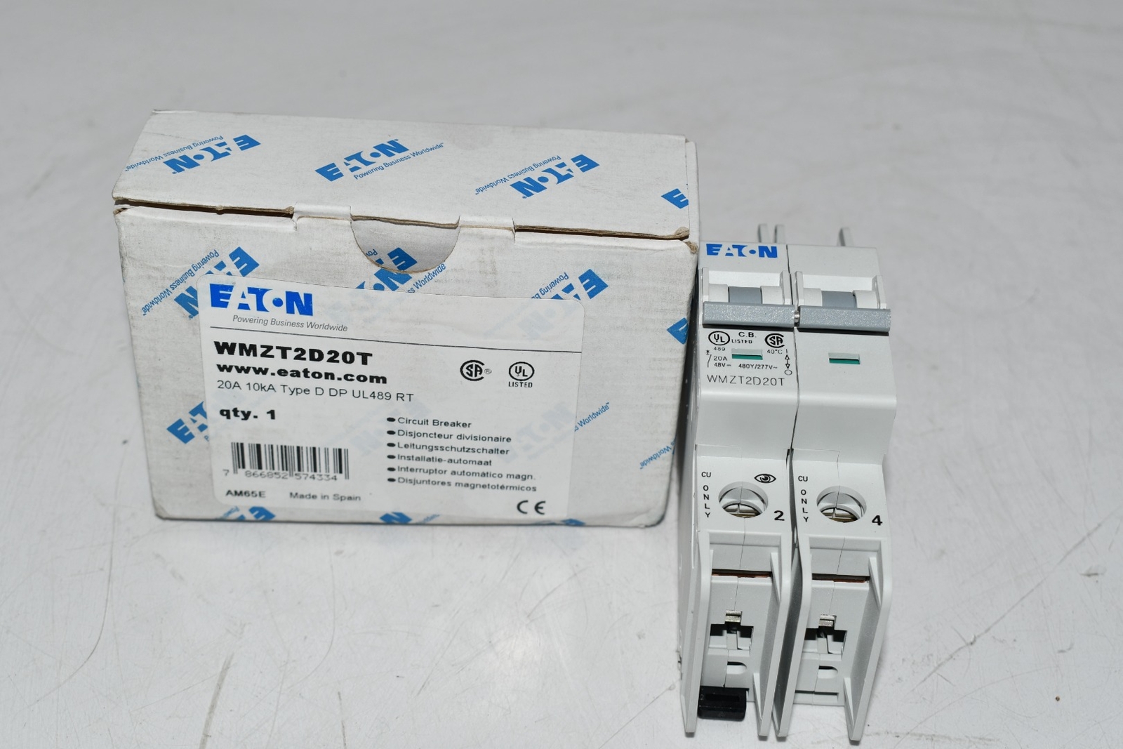 NEW Eaton Cutler Hammer WMZT2D20 CIRCUIT BREAKER, TYPE WMZT,10KA,2 POLE,20A,D CU