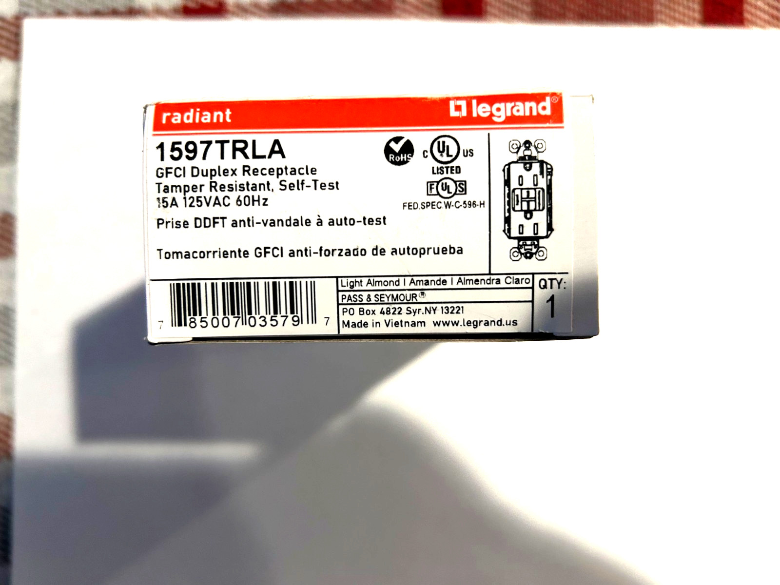 Legrand Radiant 1597-TRW 15A Tamper Resistant Self Test 15A GFCI with Plate