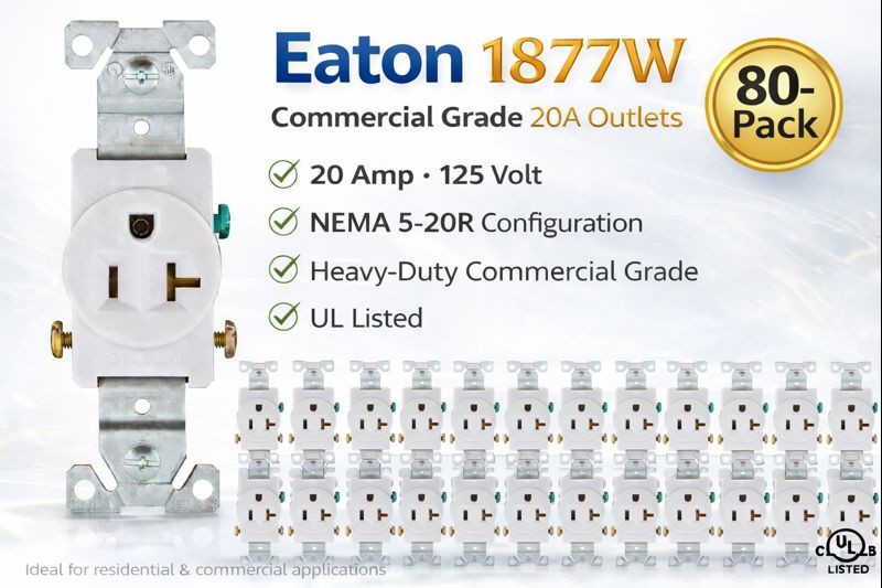 80 x Eaton 1877W WHITE 20 Amp 125V Single Receptacle Outlets NEMA 5-15R 20A 1877