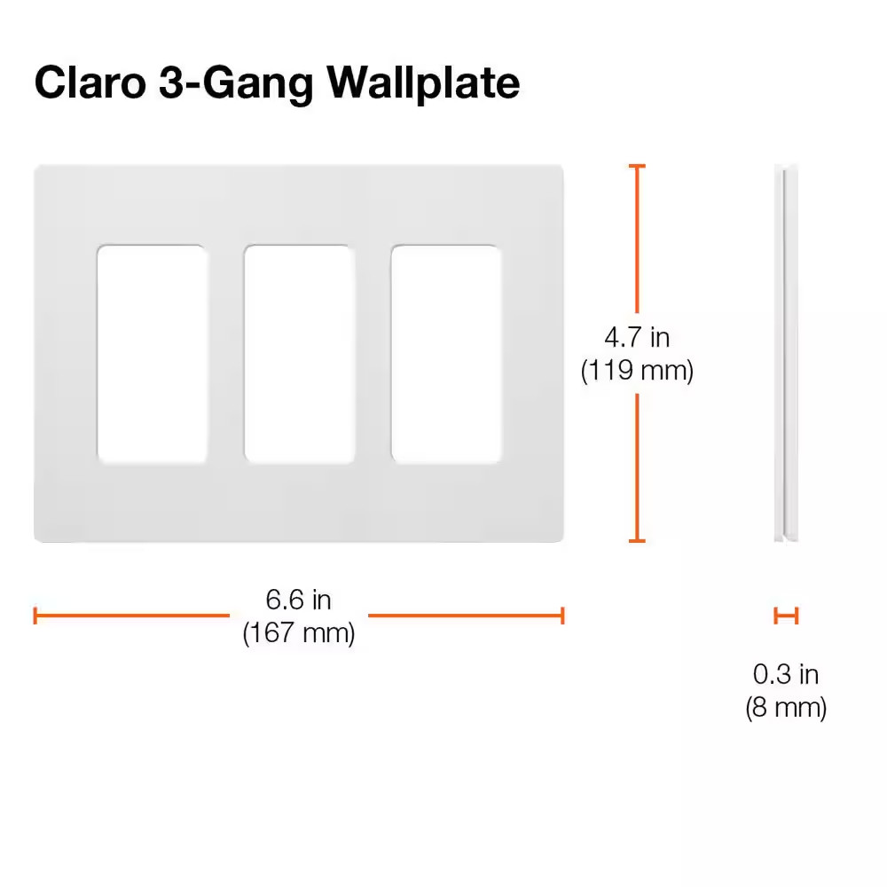 Claro 3 Gang Wall Plate for Decorator/Rocker Switches, Gloss, White (CW-3-WH) (1