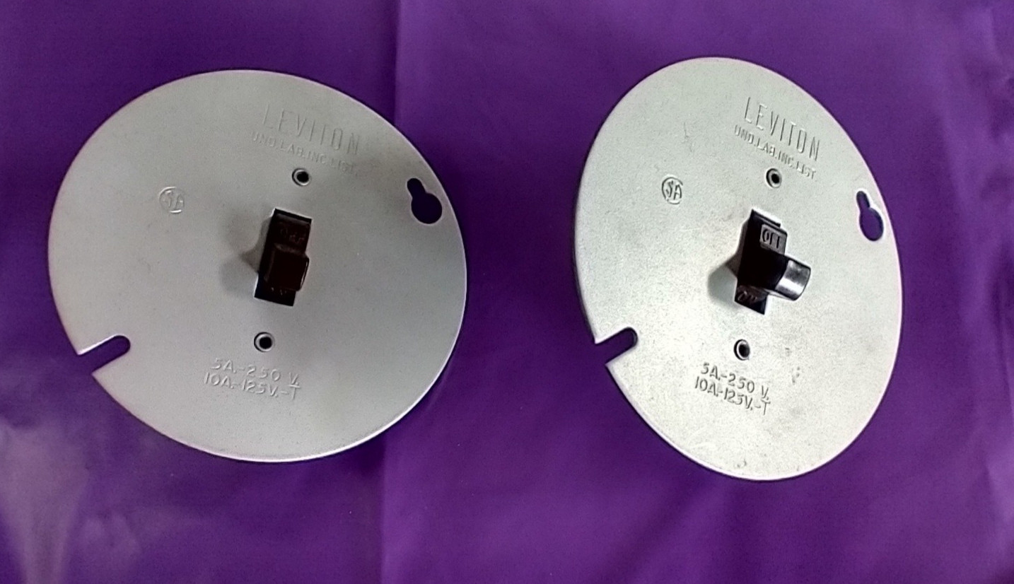 (2) AC/DC Toggle Switch Brown Side Wired Single Pole on 4″ Cover LEVITON 11222