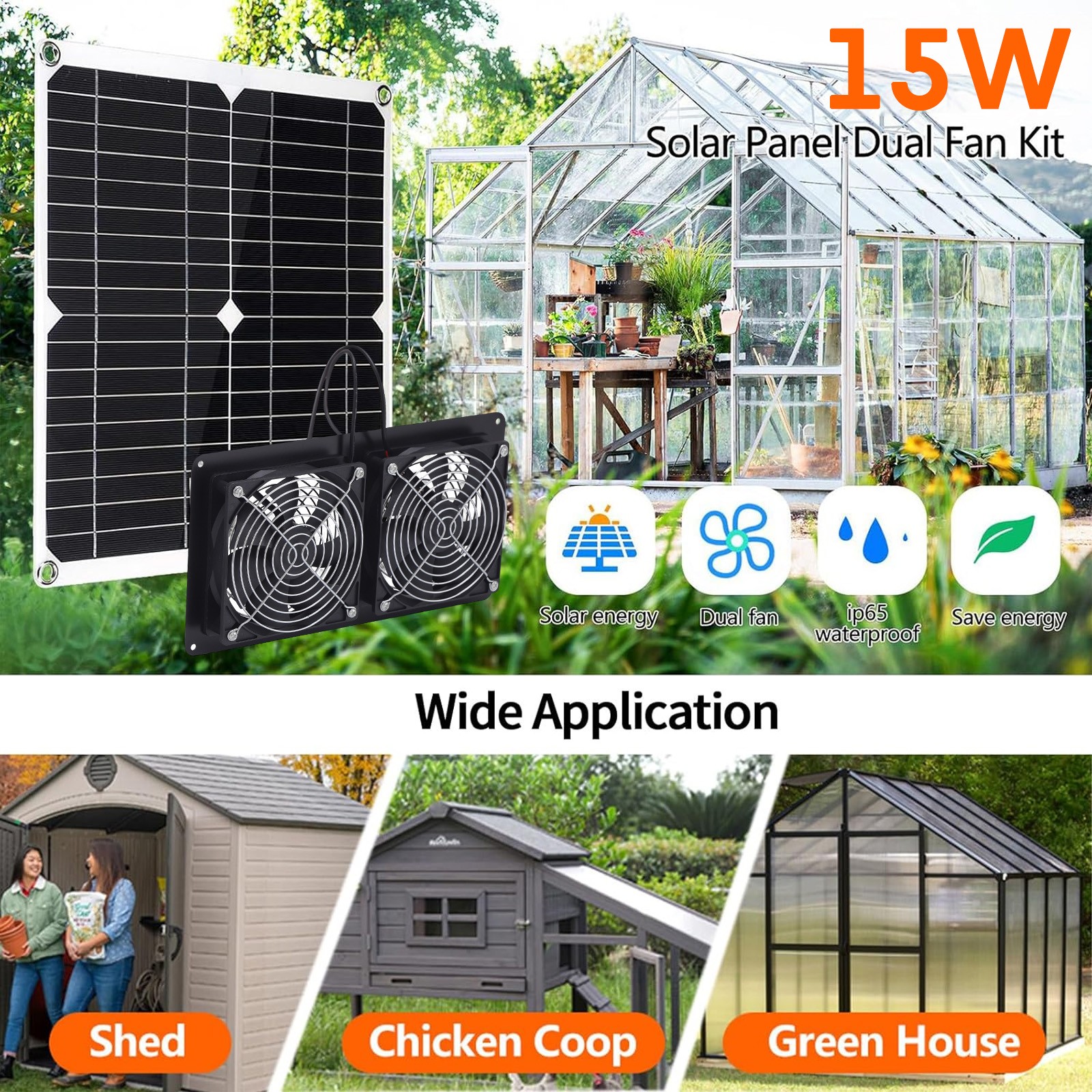 15W Solar Powered Fan/Solar Exhaust Fans for Outside/Solar Greenhouse Fan/Solar