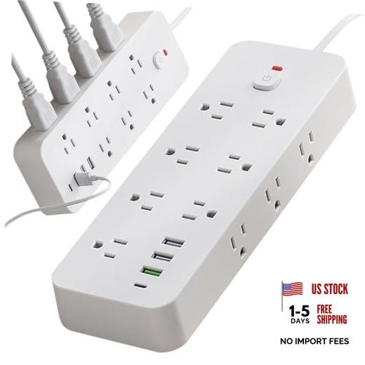 Surge Protector Power Strip 10 FT Flat Plug, 1875W/15A, 14 Multiple AC Outlets