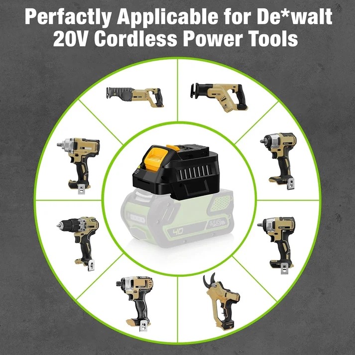 For Greenworks 40V Battery Convert to Work for Dewalt 20V Cordless Power Tool