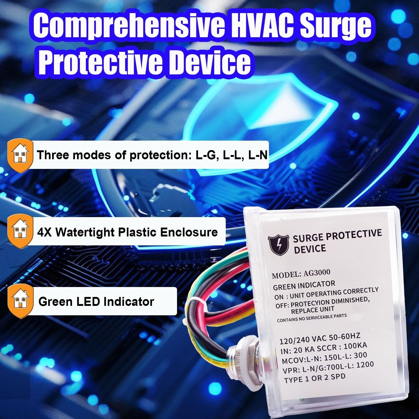 HVAC Surge Protector 120/240V Whole House 3 Mode for AC Mini Split Heat Pump New