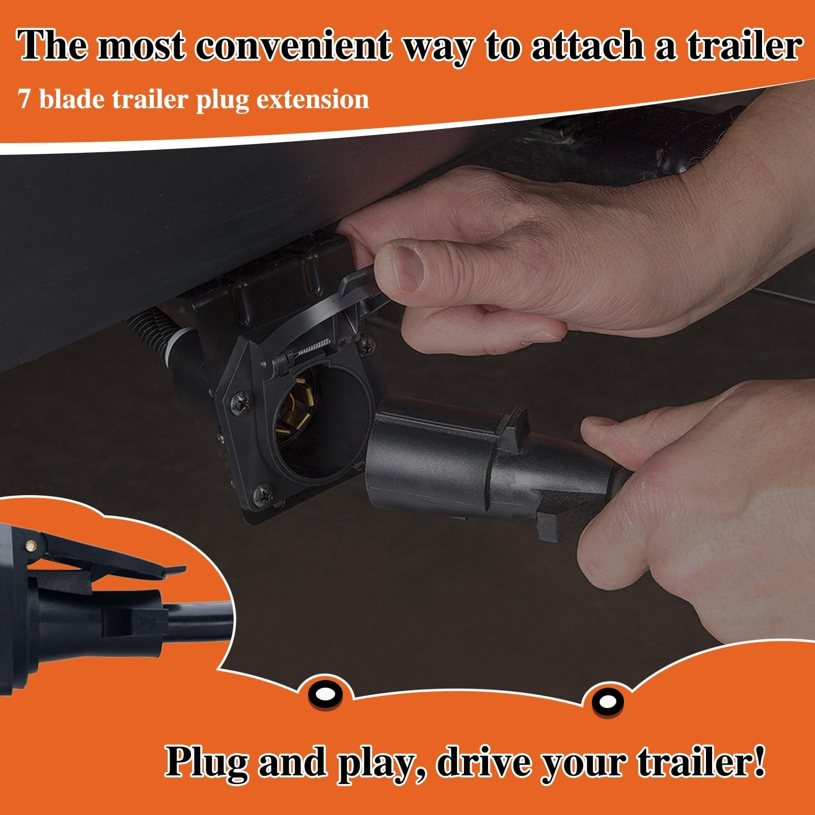 7 pin Trailer Extension (12 Feet)- 7 Way Trailer Plug Extension- 7 Blade Trai…