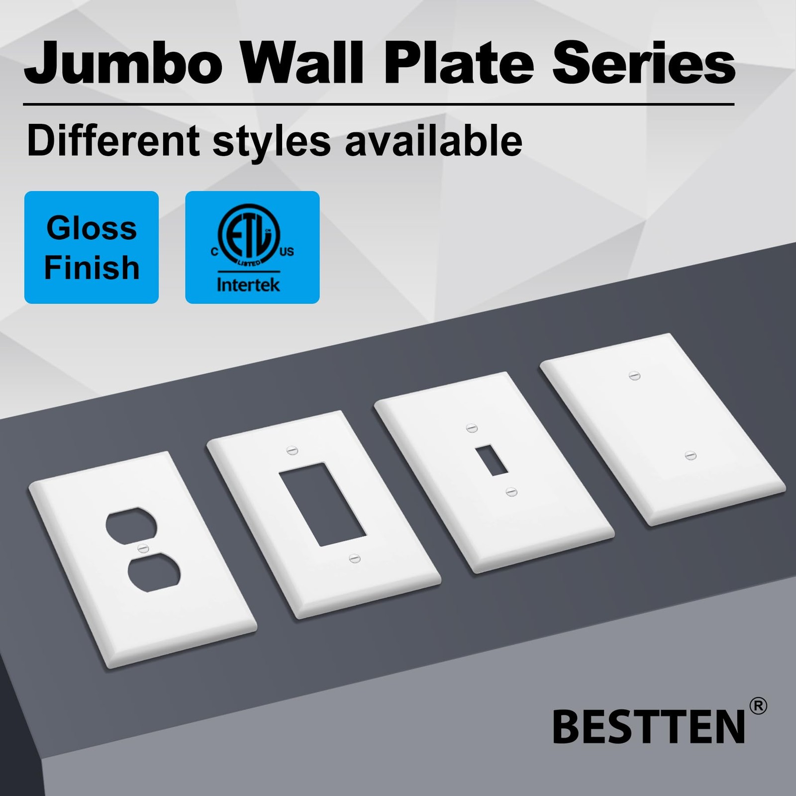 10 Pack 1-Gang Oversize Decor Wall Plate, Jumbo Unbreakable Polycarbonate Decora