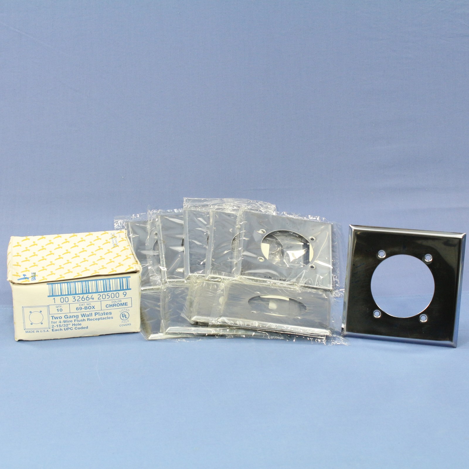 Eagle 69 Chrome 2-Gang Power Outlet 2.15″ Chrome Plated Steel Wallplate 10pcs